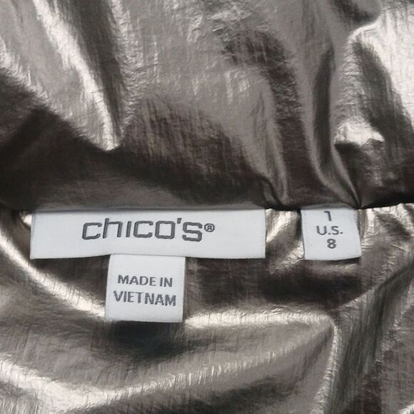 Chico's  gold  metal metallic puffer vest  Chico's Sz 1   Regular Sz 8 NWOT - Picture 7 of 7